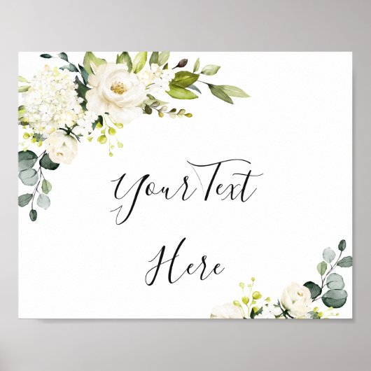 Elegante Eucalyptus Witte Rozen Bloemenbord Poster (Voorkant)