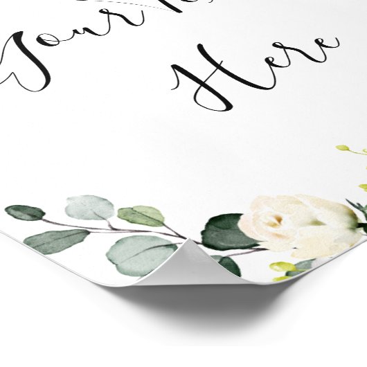 Elegante Eucalyptus Witte Rozen Bloemenbord Poster (Hoek)