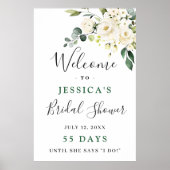 Elegante Eucalyptus Witte Rozen Bruidsborrel Poster (Voorkant)