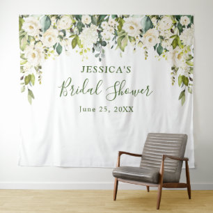 Elegante Eucalyptus Witte Rozen Bruiloftsborrel  Wandkleed