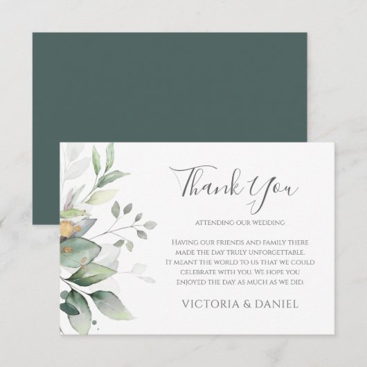 Elegante Eucalyptusbladeren Groene Goud Huwelijk Bedankkaart (Voorkant / Achterkant)