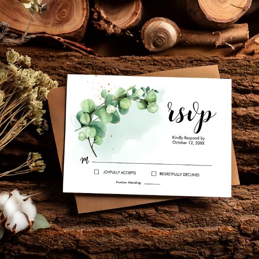 Elegante Eucalyptusbladeren Groene Huwelijks RSVP