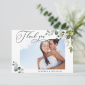 Elegante Eucalyptusgroen PHOTO Bedankkaart (Staand voorkant)