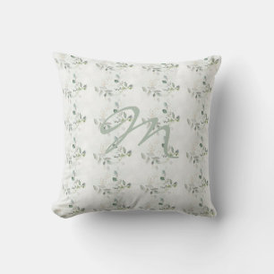 Elegante Eucalyptusgroene Monogram Kussen