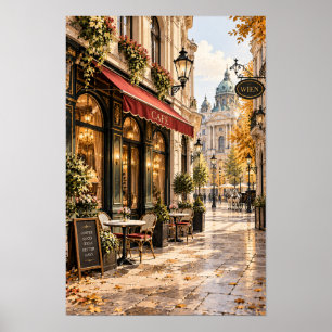 Elegante Europese Café Straat Muurkunst Poster