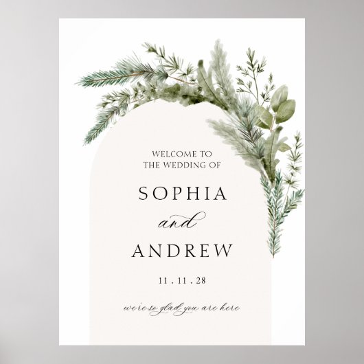 Elegante Evergreen Arch Wedding Welkom Poster (Voorkant)
