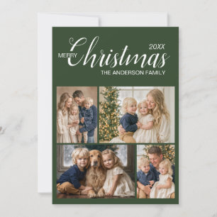 Elegante Evergreen Ivoorkleurige 4 Foto Kerstkaart