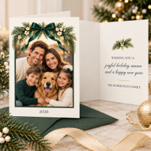 Elegante Evergreen Vouwde Foto Kerstkaart