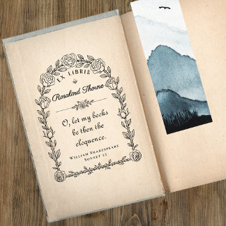 Elegante Ex Libris Library Quote Botanical Rubberstempel