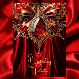 Elegante Exotische Verjaardag Rijk Rood Goud Siera Kaart