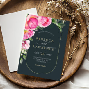 Élégante faire-part de mariage à arc fleuri rose v
