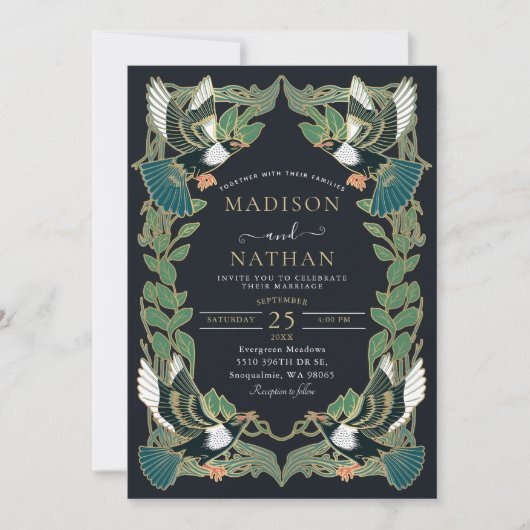 Élégante Faire-part de mariage Art nouveau Magpie (Devant)