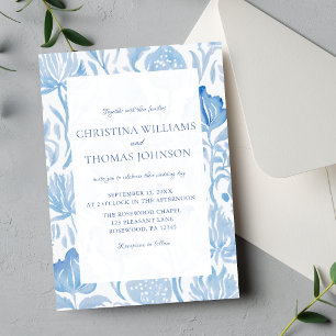 Elégante Faire-part de mariage Bleue Toile Françai