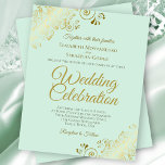 Elégante Faire-part de mariage BUDGET À Monnaie Or<br><div class="desc">Ces invitations de mariage abordables et abordables sont le choix parfait pour la classe, le style et la beauté sur un budget. Le design est composé d'un arrière - plan vert menthe aux angles ornés de boucles dorées et de tourbillons. La typographie comprend des lettres de script sophistiquées pour un...</div>