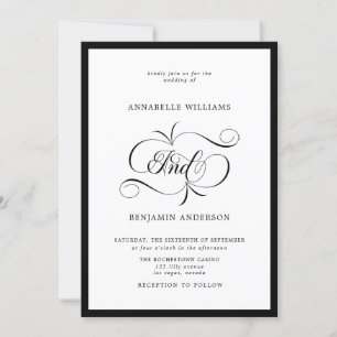 Élégante Faire-part de mariage classique noir et b