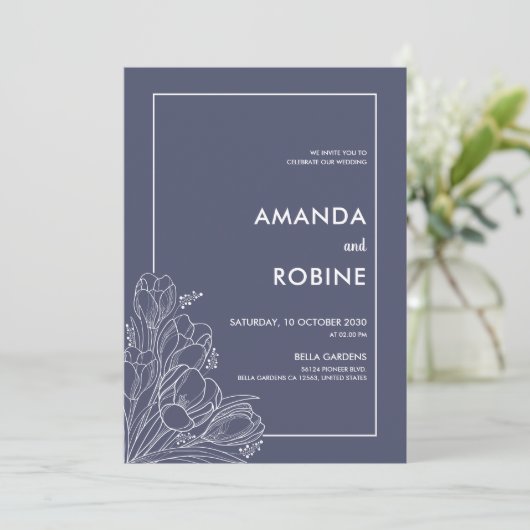 Elégante Faire-part de mariage de tulipe de marine (Debout devant)