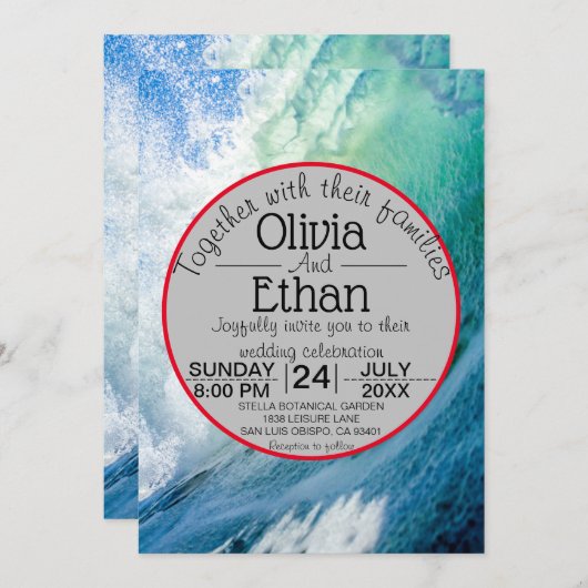 Elégante Faire-part de mariage de vagues bleu océa (Devant / Derrière)