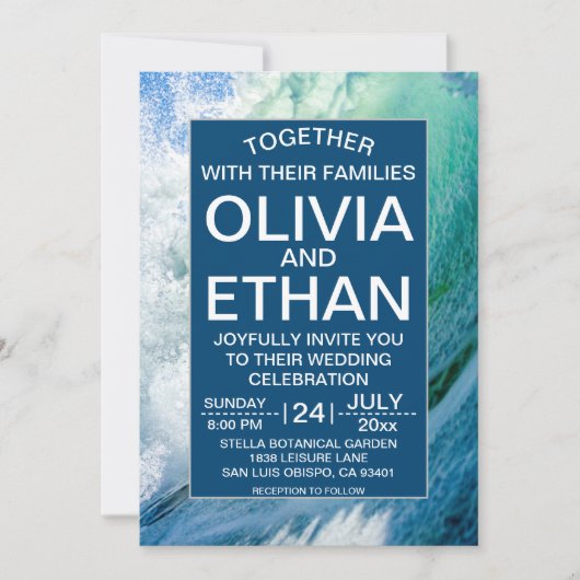 Elégante Faire-part de mariage de vagues bleu océa (Devant)