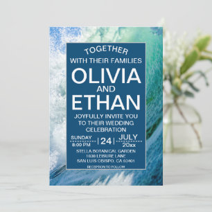 Elégante Faire-part de mariage de vagues bleu océa