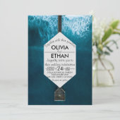 Elégante Faire-part de mariage de vagues bleu océa (Debout devant)