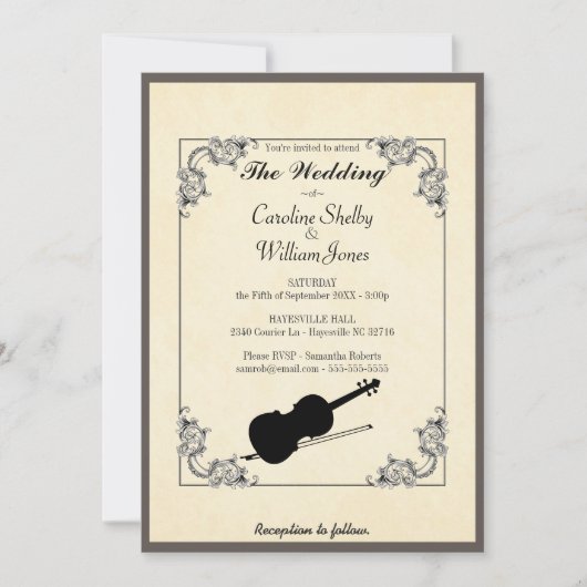 Élégante Faire-part de mariage de violon moderne (Devant)
