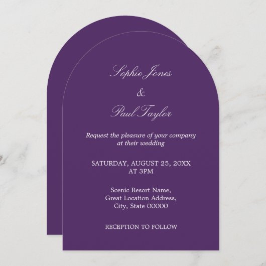 Élégante Faire-part de mariage en arc violet foncé (Devant / Derrière)