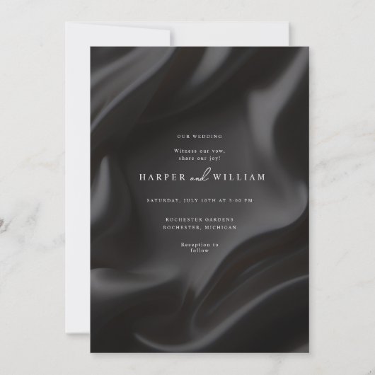Élégante faire-part de mariage en satin noir (Devant)