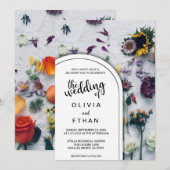 Elégante Faire-part de mariage florale noire et bl (Devant / Derrière)