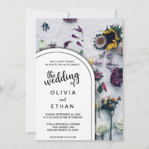 Elégante Faire-part de mariage florale noire et bl