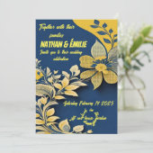 Elégante faire-part de mariage jaune et bleue (Debout devant)