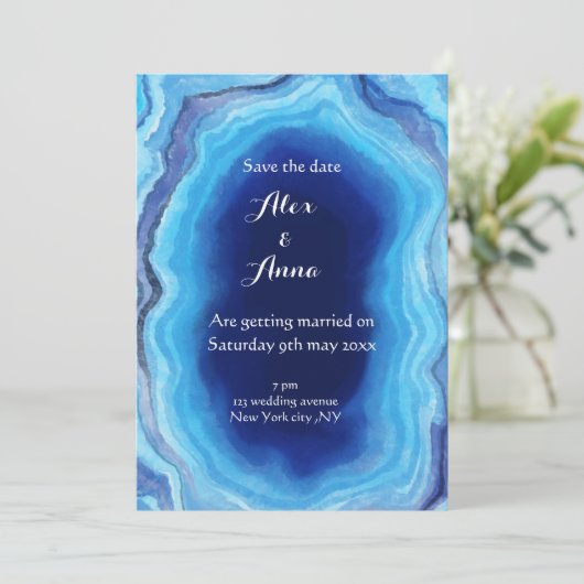 Elégante Faire-part de mariage marbrée - tons océa (Debout devant)