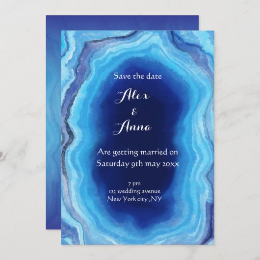 Elégante Faire-part de mariage marbrée - tons océa (Devant / Derrière)
