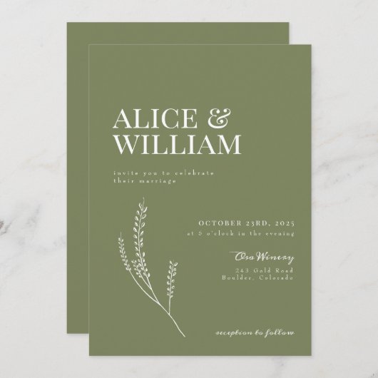 Élégante Faire-part de mariage moderne de blé en t (Devant / Derrière)