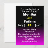 Elégante Faire-part de mariage noire et bleue (Devant / Derrière)