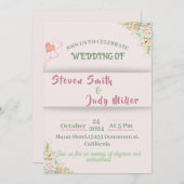 Élégante faire-part de mariage rose fleurs simples (Devant / Derrière)