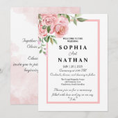Élégante Faire-part de mariage rose | Romantique (Devant / Derrière)