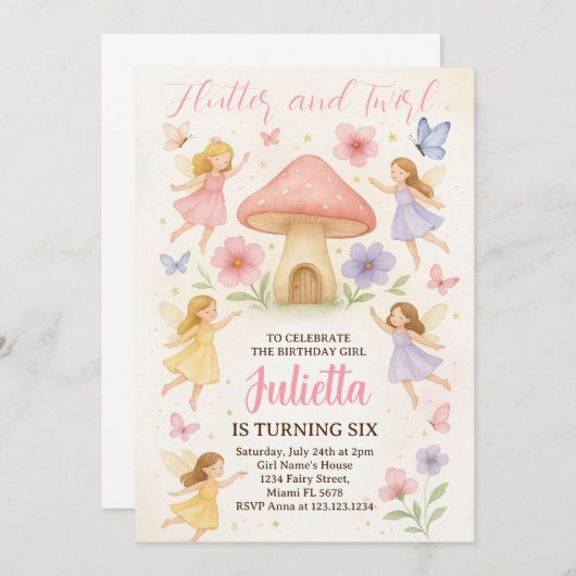 Elégante Fairy Anniversaire Invitation (Devant / Derrière)