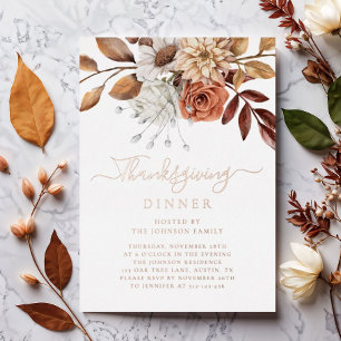 Elegante Fall Leaves Thanksgiving Dinner Roos Gold Folie Uitnodiging