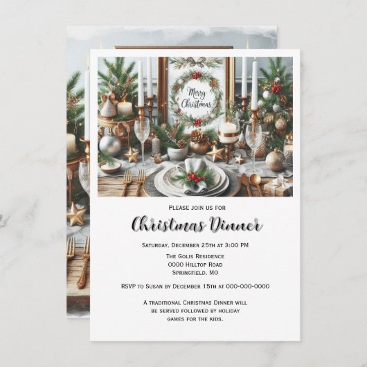 Elegante familie kerstdiner uitnodiging (Voorkant / Achterkant)