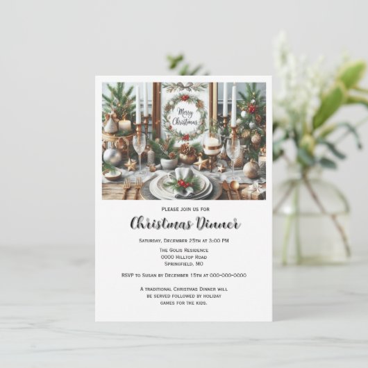 Elegante familie kerstdiner uitnodiging (Staand voorkant)