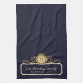Elegante Familie Reünie Goud Monogram Marine Theedoek (Verticaal)