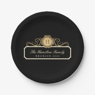 Elegante Familie Reünie Goud Monogram Zwart Papieren Bordje