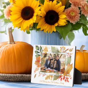 Elegante Familie Thanksgiving Fall Bladeren Foto Fotoplaat