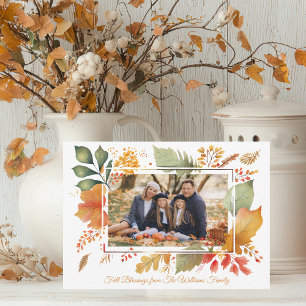 Elegante familie Thanksgiving Foto Herfst Foliage Feestdagenkaart