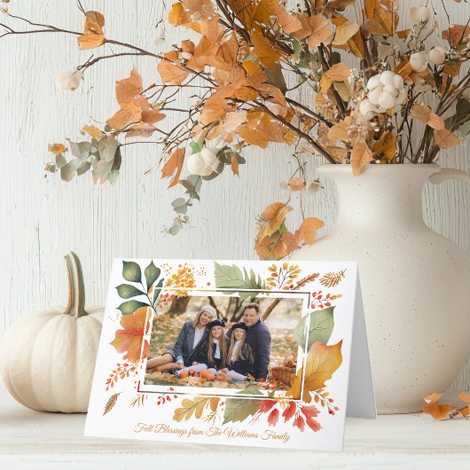 Elegante familie Thanksgiving foto val bladeren Feestdagen Kaart
