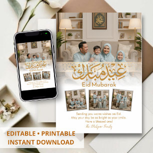 Elegante familiefoto Eid Mubarak-kaart Feestdagenkaart