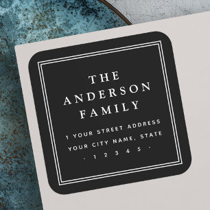 Elegante familienaam border zwart retouradres vierkante sticker