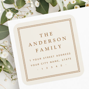 Elegante familienaam licht bruin retouradres vierkante sticker