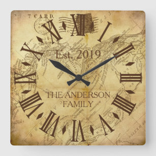  elegante familienaam Rustic Roman Numeral Vierkante Klok