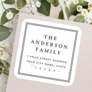 Elegante familienaam vierkante grens retour adres sticker